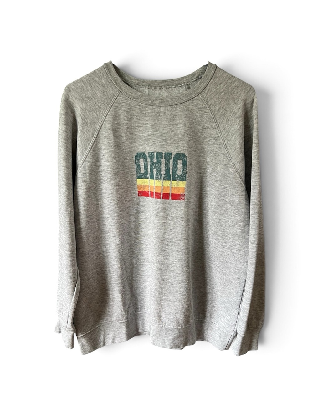State of Mind Heathered Gray Crewneck Sweatshirt w/ Retro Style Ohio Graphic Lrg
